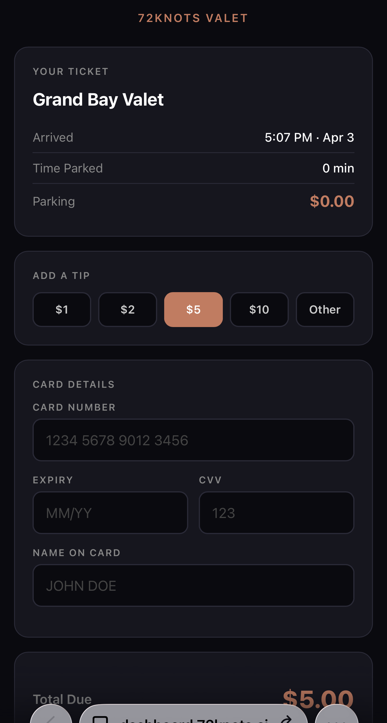Guest payment with tip